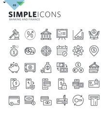 Fototapeta na wymiar Modern thin line icons of banking. Premium quality outline symbol collection for web and graphic design, mobile app. Mono linear pictograms, infographics and web elements pack.
