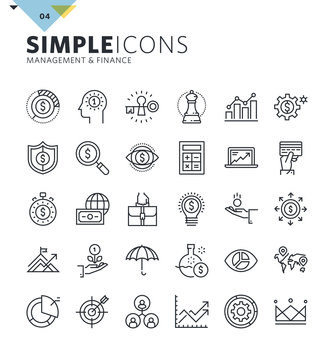 Modern thin line icons of management and finance. Premium quality outline symbol collection for web and graphic design, mobile app. Mono linear pictograms, infographics and web elements pack.