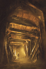 inside of the mine shaft,illustration,digital painting - obrazy, fototapety, plakaty