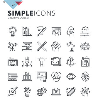 Modern thin line icons of graphic design and creative work. Premium quality outline symbol collection for web and graphic design, mobile app. Mono linear pictograms, infographics and web elements pack