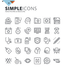 Modern thin line icons of healthcare and medicine. Premium quality outline symbol collection for web design, mobile app, graphic design. Mono linear pictograms, infographics and web elements pack.