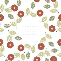 Beautiful round frame with red flowers and green leaves isolated