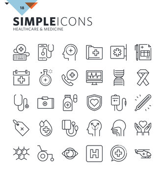 Modern thin line icons of healthcare and medicine. Premium quality outline symbol collection for web design, mobile app, graphic design. Mono linear pictograms, infographics and web elements pack.