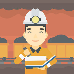 Miner checking documents vector illustration.