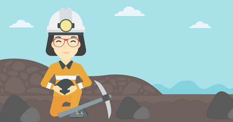 Miner holding coal in hands vector illustration.
