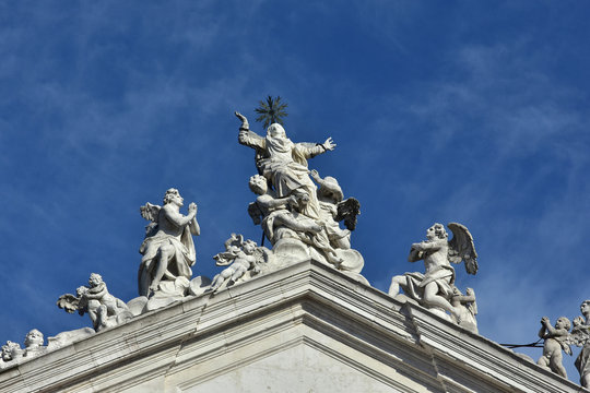 Assumption of the Virgin Mary into Heaven at the top of jesuit church in Venice, made by baroque sculptor Torretti in the 18th century
