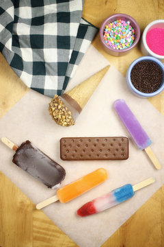 A Variety Of Ice Cream Bars Photographed From Above