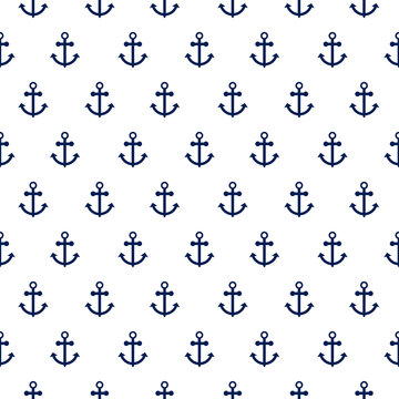 Seamless vector pattern with nautical anchors. Sea theme simple blue anchor repeat background for textile print.