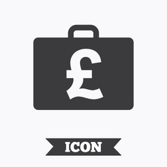 Case with Pounds GBP sign. Briefcase button.