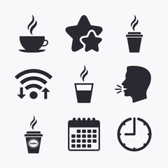 Coffee cup icon. Hot drinks glasses symbols.