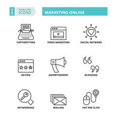 Thin line icons. Marketing online