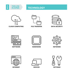 Thin line icons. Technology