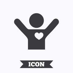Fans love icon. Man raised hands up sign.