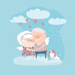 Couple of elderly angels hugging