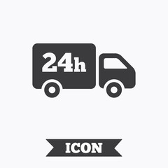 24 hours delivery service. Cargo truck symbol.