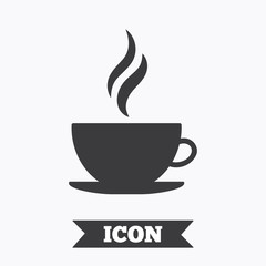 Coffee cup sign icon. Hot coffee button.