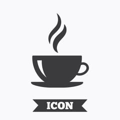 Coffee cup sign icon. Hot coffee button.