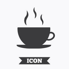 Coffee cup sign icon. Hot coffee button.
