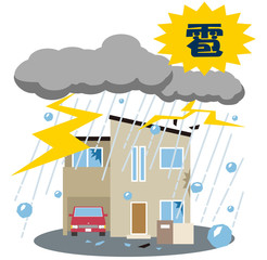 Naklejka premium 雹 雷雨 災害 家