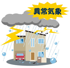 Naklejka premium 雹 雷雨 災害 家