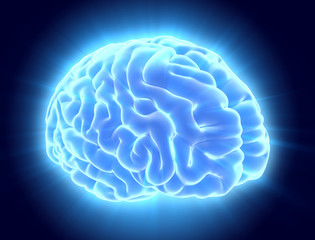 3D illustration of bright blue brain.