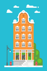 Flat design european building