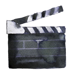 watercolor sketch of clapperboard on white background