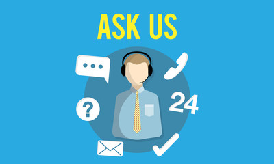 Ask us Buy Online COnsult Contact us Customer Support Concept