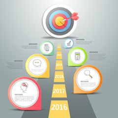 Steps to target infographic 6 options, Business concept infographic