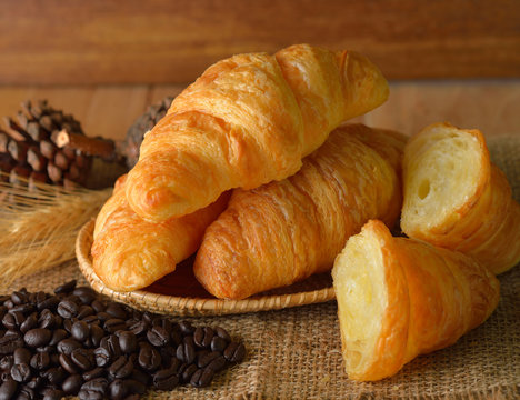 croissant on wooden background