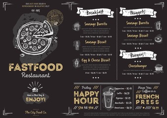 Restaurant fast food cafe menu template flyer vintage design vector illustration