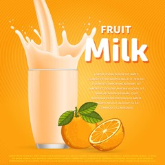 Orange sweet milkshake dessert cocktail glass fresh drink in cartoon vector illustration