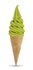 milk Green tea chocolate mix ice cream soft serve isolated on white background
