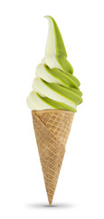 milk Green tea chocolate mix ice cream soft serve isolated on white background