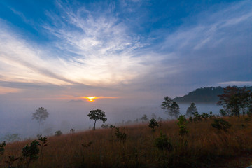 Mountain valley during sunrise at Thung Salaeng Luang National P