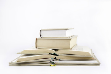 Stack of books on a white background
