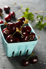 Fresh cherries in box