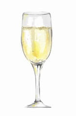 Isolated watercolor champagne glass on white background. Celebration or holiday drinking. Symbol of new year.