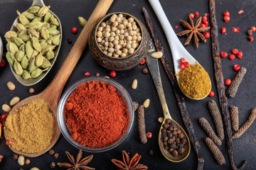 Composition of spices on a black background