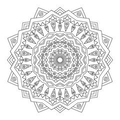 Decorative ornamental element. Black mandala on white background. Vector illustration