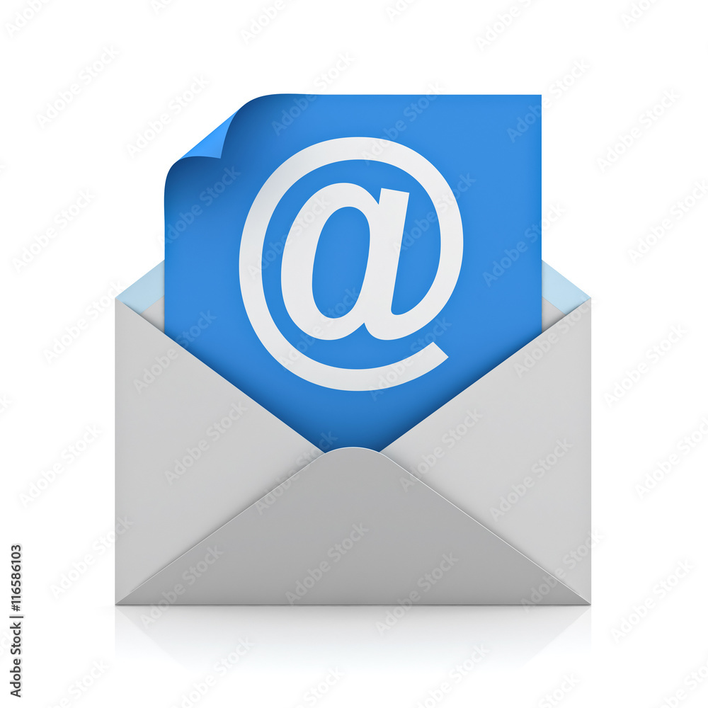 Aufkleber White at sign mail on paper in envelope E mail concept isolated on white background 3D rendering