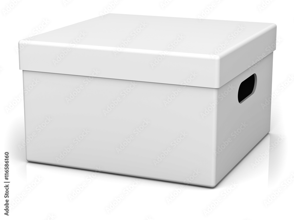 Fototapete blank storage box with top lid isolated on white background with reflection and shadow 3d rendering