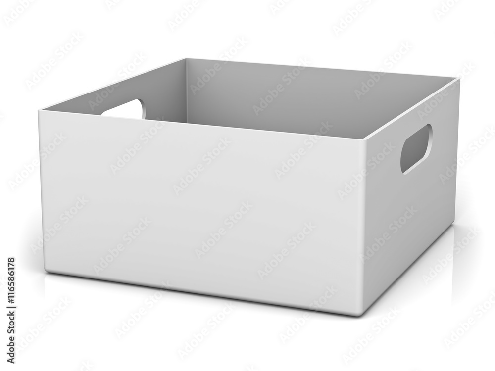 Aufkleber Blank storage box with top lid isolated on white background with reflection and shadow 3D rendering