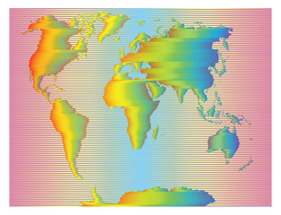 Map of the world stripes of a rainbow.Vector illustration.