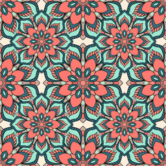 Seamless pattern. Decorative pattern with mandalas in beautiful colors. Vector background