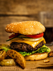 Grilled beef hamburger