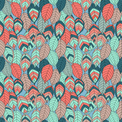 Seamless pattern with colorful leaves in modern colors, vector illustration