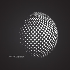 Abstract globe dotted sphere, 3d halftone dot effect. White colo