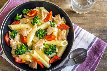 Penne pasta with chicken and vegetables