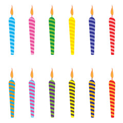 Candles cartoon set. Colorful candles on white background.